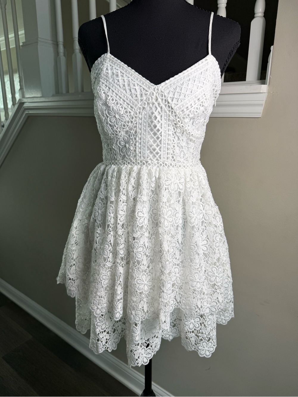 Altar’d State White Lace Spaghetti-Strap Mini Dress